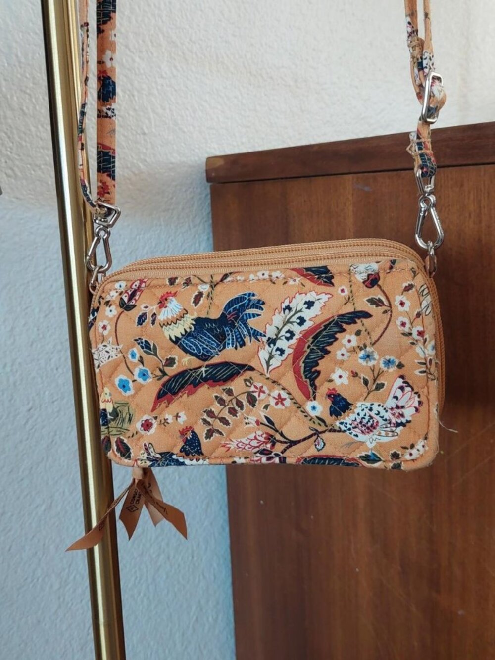 Vera Bradley orange floral and bird print crossbody bag with zipper closure #ver